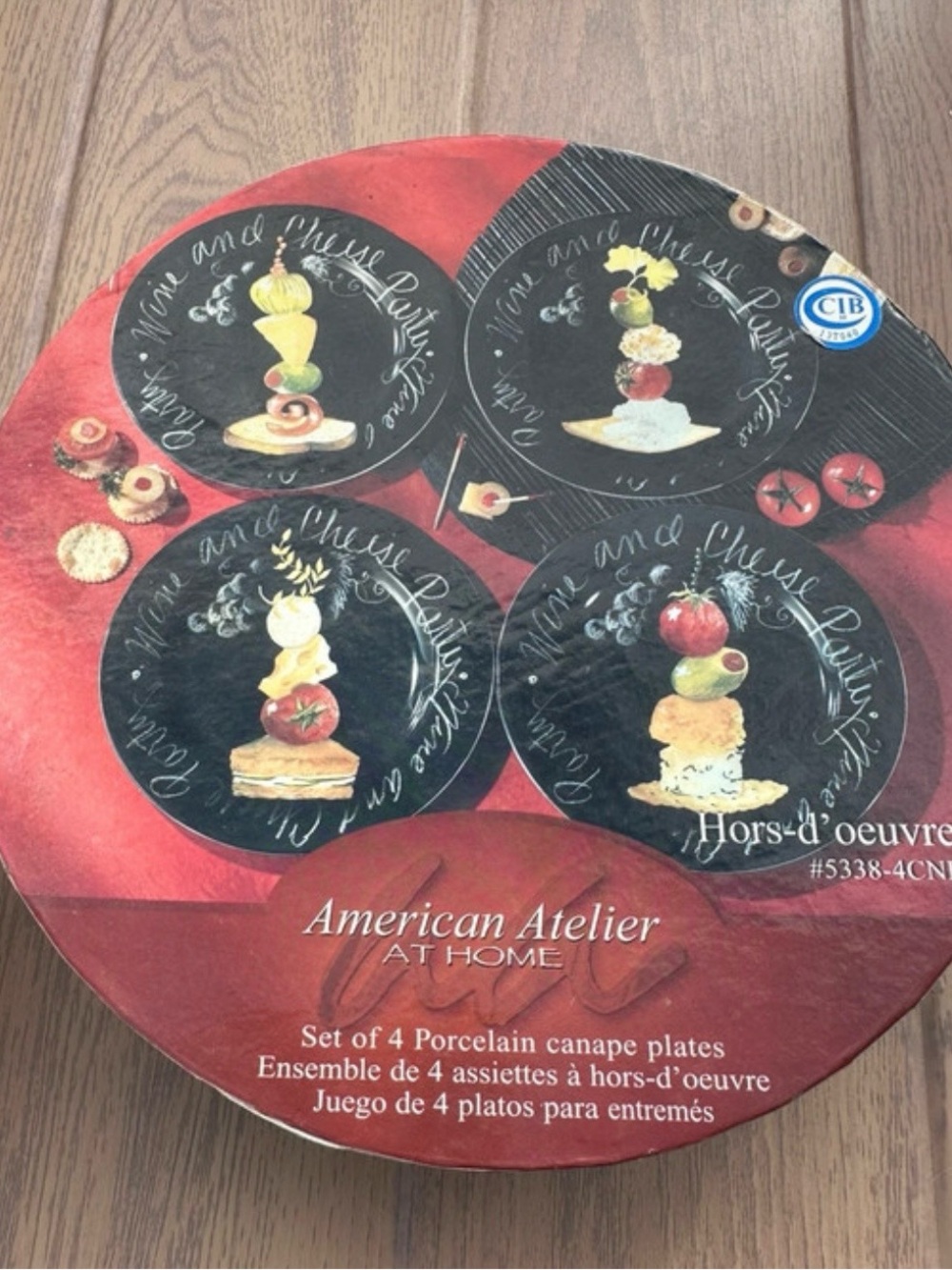 American Atelier Red and Black Porcelain Canapé Plates set
